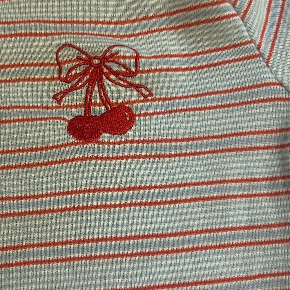 Y2K Kawaii Arizona Bow Cherry Blue Red Striped Baby Tee Sz Medium (Junior’s) - Picture 3 of 6